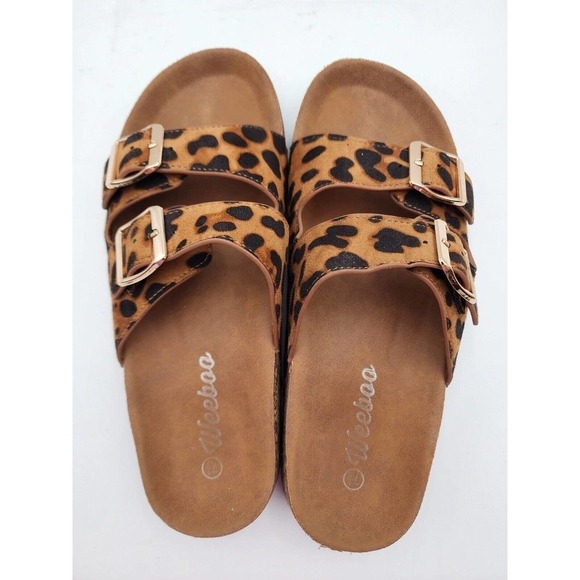 WEEBOO Leopard Suede Leather Slides Sandals Buckle Women's Size 7.5 - Picture 5 of 10